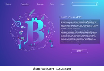 Landing page template. 3d vector isometric illustration. Cryptocurrency and blockchain isometric composition.