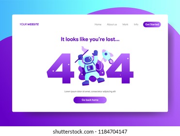 Landing page template of 404 error Concept. Modern flat design concept of web page design for website and mobile website.Vector illustration