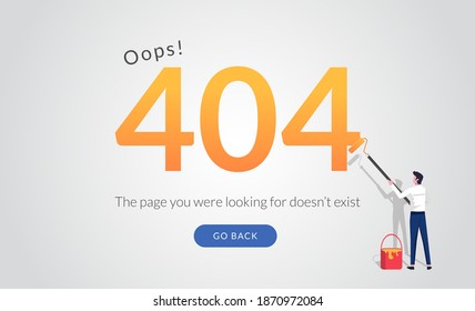Landing page template of 404 error message concept with man painting the number. Maintenance error symbol vector illustration