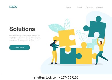 Landing page template about solutions. Flat design concept for website. Vector illustration