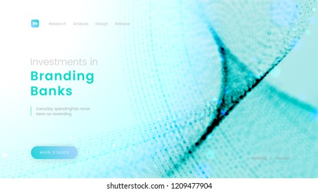 Landing page template with abstract blue particles - Investments in Branding Banks, can be used for corporate business, economic projects and financial theme web sites. Header for website. Vector