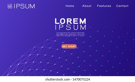 Landing page template with abstract gradient and 3D mesh network background. Vector illustration
