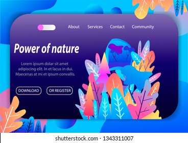Landing Page Template - abstract illustration with leaves and flowers in gradient colours. Vector illustration
