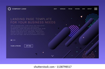 Landing page template with abstract shapes and geometric patterns for business web design. Eps10 vector illustration