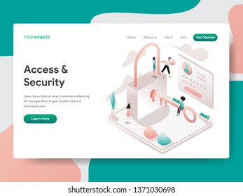 Landing page template of Access and Security Illustration Concept. Isometric design concept of web page design for website and mobile website.Vector illustration