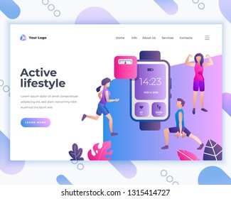 Landing page template active lifestyle concept with sport people. Modern flat design web page design for website and mobile website. Vector illustration