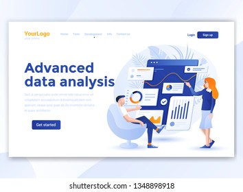 Landing page template of Advanced data analysis. Modern flat design concept of web page design for website and mobile website. Easy to edit and customize. Vector illustration