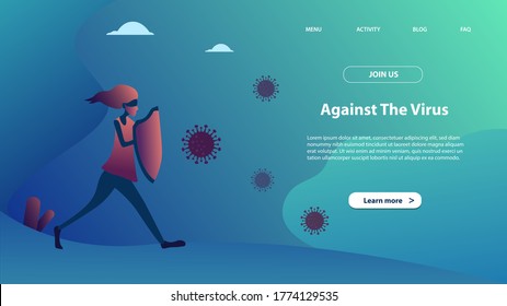 Landing page template of against the virus. Modern flat design concept of web page design for website and mobile website.