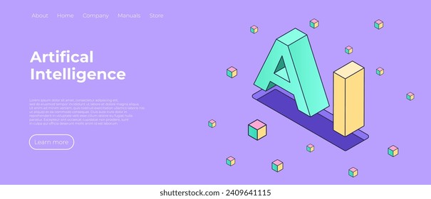 Plantilla de la página de inicio ai. Plantilla de sitio web para la tecnología de aprendizaje profundo de máquinas ai. Resumen de estilo minimalista. Antecedentes de la tecnología Ai. plantilla de diseño de banners web