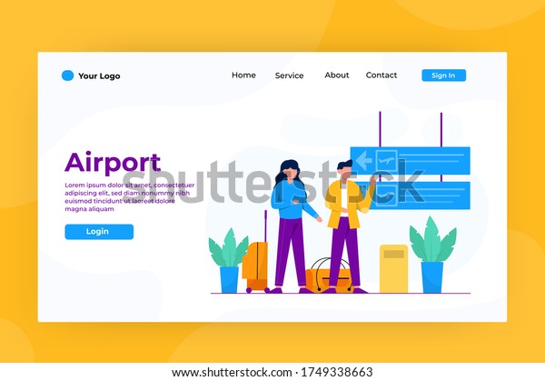 landing page template of airport. Modern\
flat design concept of web page design for website and mobile\
website. Vector\
illustration