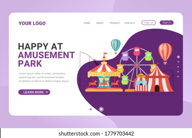 Landing page template amusement park design concept