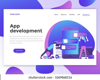 Landing page template of App Development. Modern flat design concept of web page design for website and mobile website. Easy to edit and customize. Vector illustration