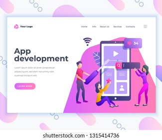 Landing page template application development concept with office people. Modern flat design web page design for website and mobile website. Vector illustration