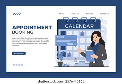 Landing page template appointment booking concept and efficient time management schedule on calendar