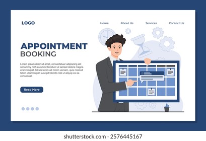 Landing page template appointment booking concept and efficient time management schedule on calendar