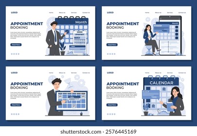 Landing page template appointment booking concept and efficient time management schedule on calendar