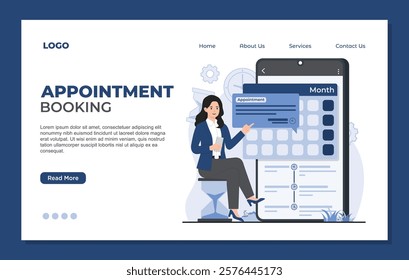 Landing page template appointment booking concept and efficient time management schedule on calendar