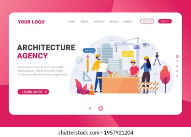 Landing page template architecture agency vector illustration