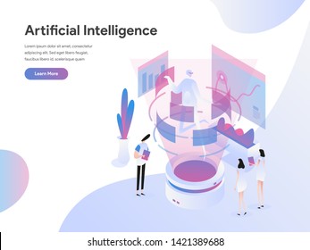Landing page template of Artificial Intelligence Isometric Illustration Concept. Isometric flat design concept of web page design for website and mobile website.Vector illustration
