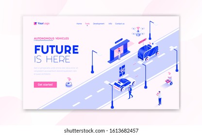 Landing page template of Autonomous Vehicles. Modern isometric design concept of web page design for website and mobile website. Easy to edit and customize. Vector illustration