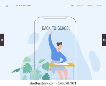 Landing page template of Back to school. Modern flat design education concept of web page design for website or mobile. School girl, student at university, college. Vector illustration.
