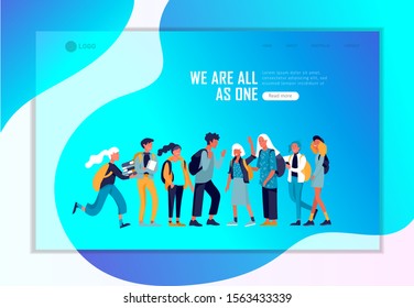 Landing page template with Back to school flat vector illustration. Preteen and teenage schoolkids. Schoolmates, friends cartoon characters. Schoolboys and schoolgirls