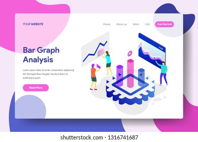 Landing page template of Bar Graph Analysis Concept. Modern illustration flat design concept of web page design for website and mobile website.Vector illustration - Vector