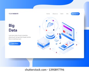 Landing page template of Big Data Isometric Illustration Concept. Isometric flat design concept of web page design for website and mobile website.Vector illustration