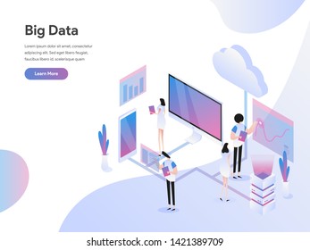Landing page template of Big Data Isometric Illustration Concept. Isometric flat design concept of web page design for website and mobile website.Vector illustration