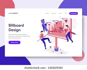 Landing page template of Billboard Design Process Illustration Concept. Isometric flat design concept of web page design for website and mobile website.Vector illustration