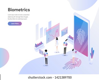 Landing page template of Biometrics Technology Isometric Illustration Concept. Isometric flat design concept of web page design for website and mobile website.Vector illustration