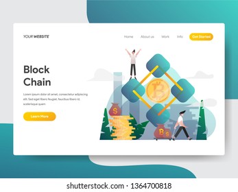 Landing page template of Blockchain Illustration Concept. Gradient Color design concept of web page design for website and mobile website.Vector illustration