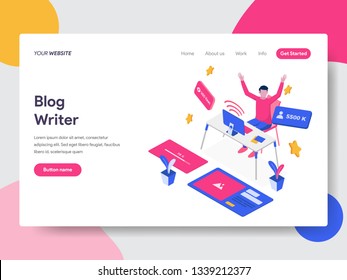 Landing page template of Blog Writer Illustration Concept. Isometric flat design concept of web page design for website and mobile website.Vector illustration