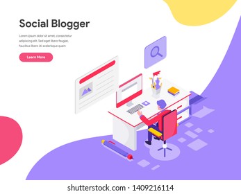 Landing page template of Blog Writer Illustration Concept. Isometric flat design concept of web page design for website and mobile website.Vector illustration