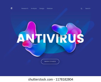 Landing page template with a blue background color and abstract flow shapes, can be used for biology, genetic, laboratory and microbiology web sites. Header for website. Vector illustration