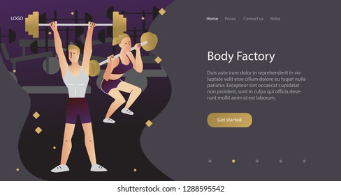 Landing page template of Body Factory Gym. Modern flat design concept of web page design for website and mobile website. Easy to edit and customize. Vector illustration fitness
