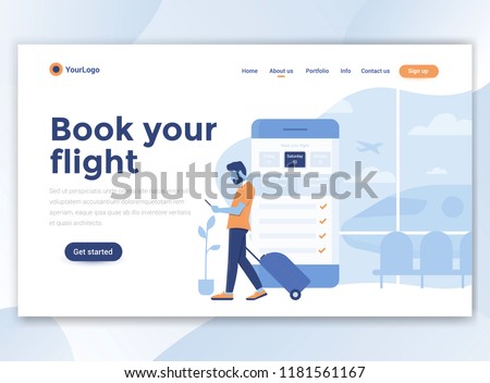 Landing page template of Book your flight. Modern flat design concept of web page design for website and mobile website. Easy to edit and customize. Vector illustration