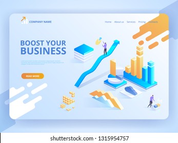 Landing page template of Boost your business. Modern isometric design concept of web page design for website and mobile website. Easy to edit and customize. Vector illustration