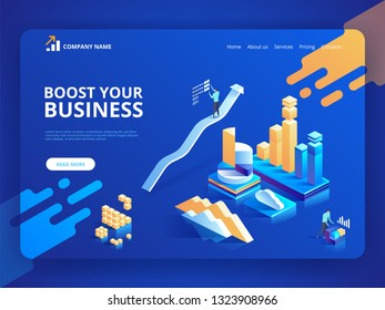 Landing page template of Boost your business. Modern isometric design concept of web page design for website and mobile website. Easy to edit and customize. Vector illustration