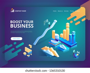Landing page template of Boost your business. Modern isometric design concept of web page design for website and mobile website. Easy to edit and customize. Vector illustration