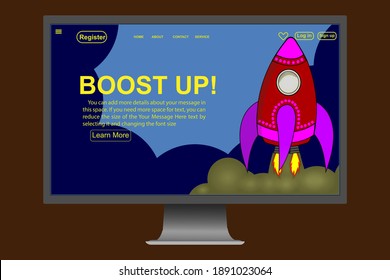 Landing page template of Boost your business. flat design concept of web page design for website.