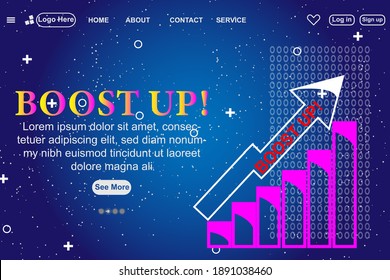 Landing Page Template erhöhen Sie Ihr Geschäft.  Einkommen und Erfolg. Infografik von Vector Business.