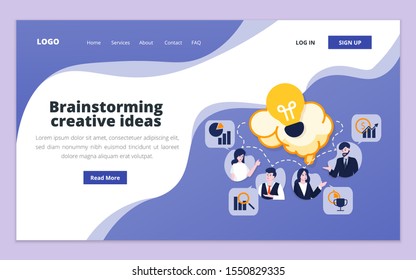 Landing page template of brainstorm, project management, startup business, business consulting, business plan. Illustration for website and mobile website development