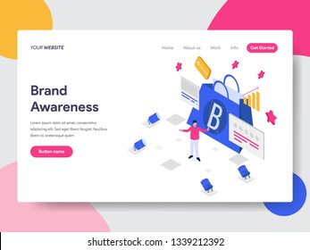 Landing page template of Brand Awareness Illustration Concept. Isometric flat design concept of web page design for website and mobile website.Vector illustration