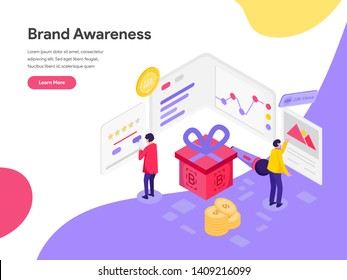 Landing page template of Brand Awareness Illustration Concept. Isometric flat design concept of web page design for website and mobile website.Vector illustration