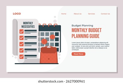 Landing page template Budget planning illustration showing saving strategies, tracking monthly expenses, and financial management