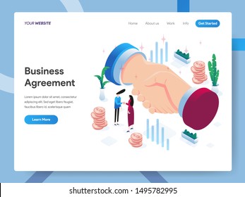 Landing page template of Business Agreement Isometric Illustration Concept. Modern design concept of web page design for website and mobile website.Vector illustration EPS 10