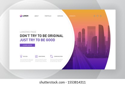Landing page template for business and construction with vector illustration on background. Good for presentation background, web banner, booklet cover, social media post