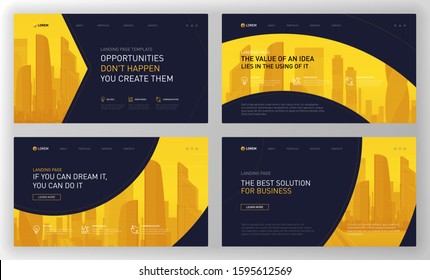 Landing Page Template For Business And Construction. Modern Web Page Design Concept Layout For Website, Powerpoint Template, Keynote Presentation, Facebook Banner, Brochure Cover, Annual Report.