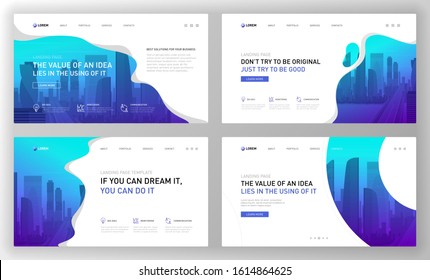 Landing Page Template For Business And Construction. Modern Web Page Design Concept Layout For Website, Powerpoint Template, Keynote Presentation, Facebook Banner, Brochure Cover, Annual Report.